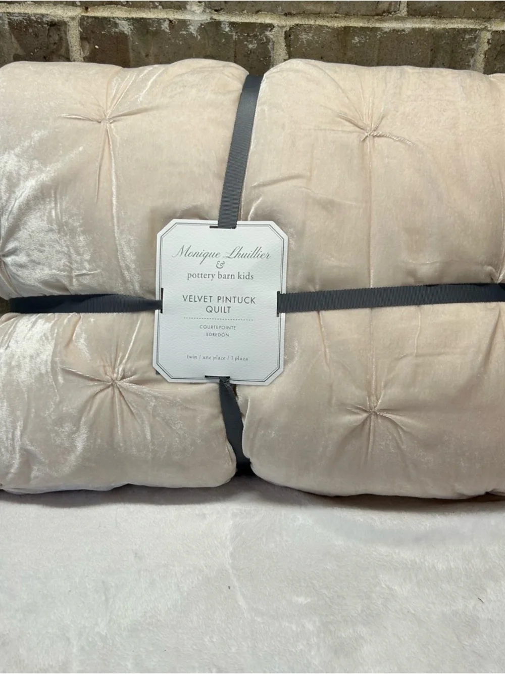 Monique Lhuillier Pottery Barn Velvet Pintuck Quilt Blush Pink Twin Bedding NWT